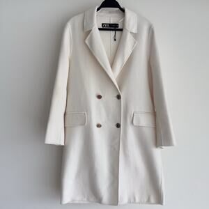 Zara Wool Blend Coat Womens Small Double Breasted Minimalist Old Money Elegant